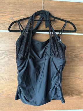 Black Lace Halter One-Piece Swimsuit - Women Swim